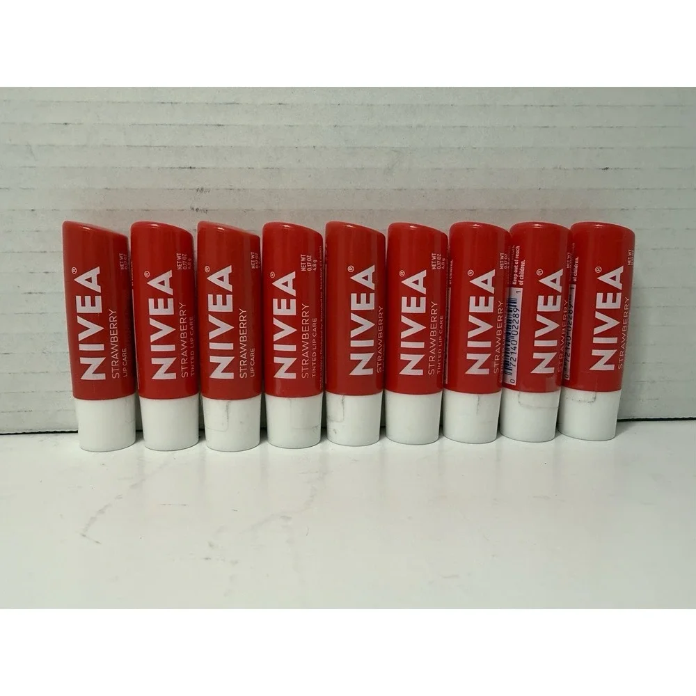 Lot Of (9) Nivea All Day Nourishing Moisture Strawberry Tinted Lip Care 0.17 Oz